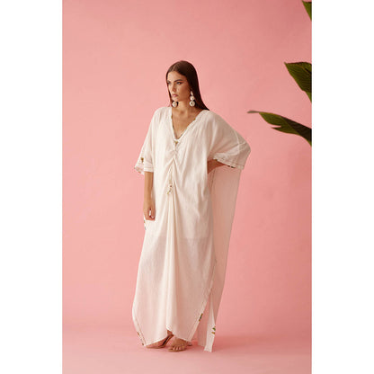 Nikasha Off-White Banana Tree Applique Kaftan Dress