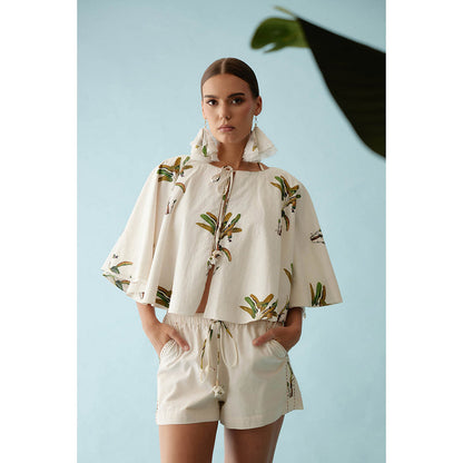 Nikasha Cream Fabric Ribbon Embroidered Flower Reversible Cape