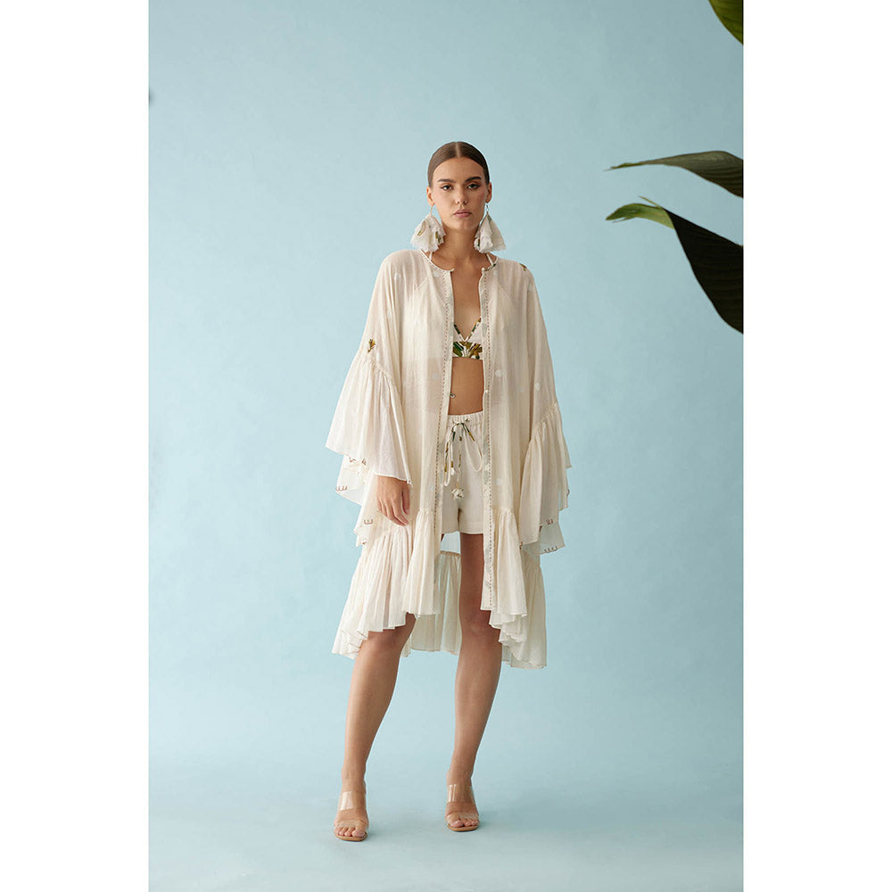 Nikasha Cream Handwoven Jamdani Cotton Overlay