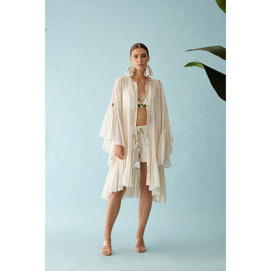 Nikasha Cream Handwoven Jamdani Cotton Overlay