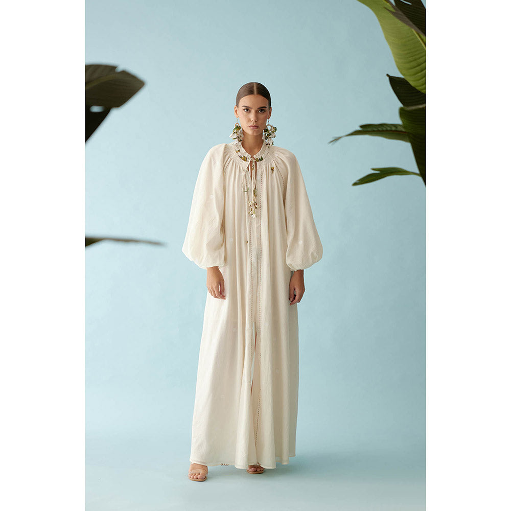 Nikasha Cream Handwoven Jamdani Cotton Bubble Sleeves Overlay