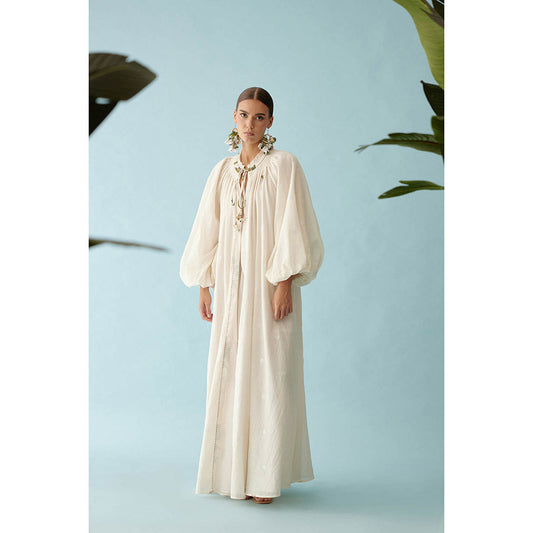 Nikasha Cream Handwoven Jamdani Cotton Bubble Sleeves Overlay