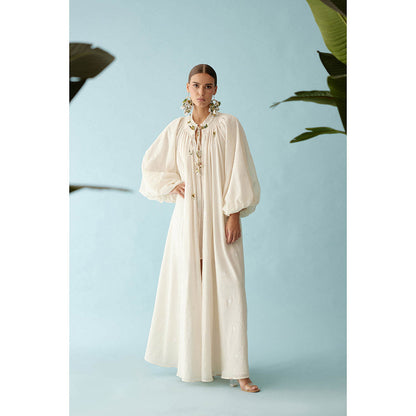 Nikasha Cream Handwoven Jamdani Cotton Bubble Sleeves Overlay