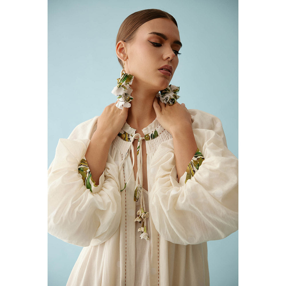 Nikasha Cream Handwoven Jamdani Cotton Bubble Sleeves Overlay