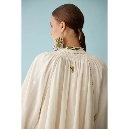 Nikasha Cream Handwoven Jamdani Cotton Bubble Sleeves Overlay