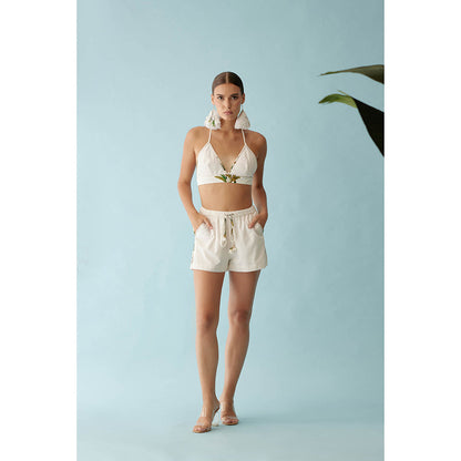 Nikasha Off-White Banana Tree Applique Co-Ord (Set of 2)
