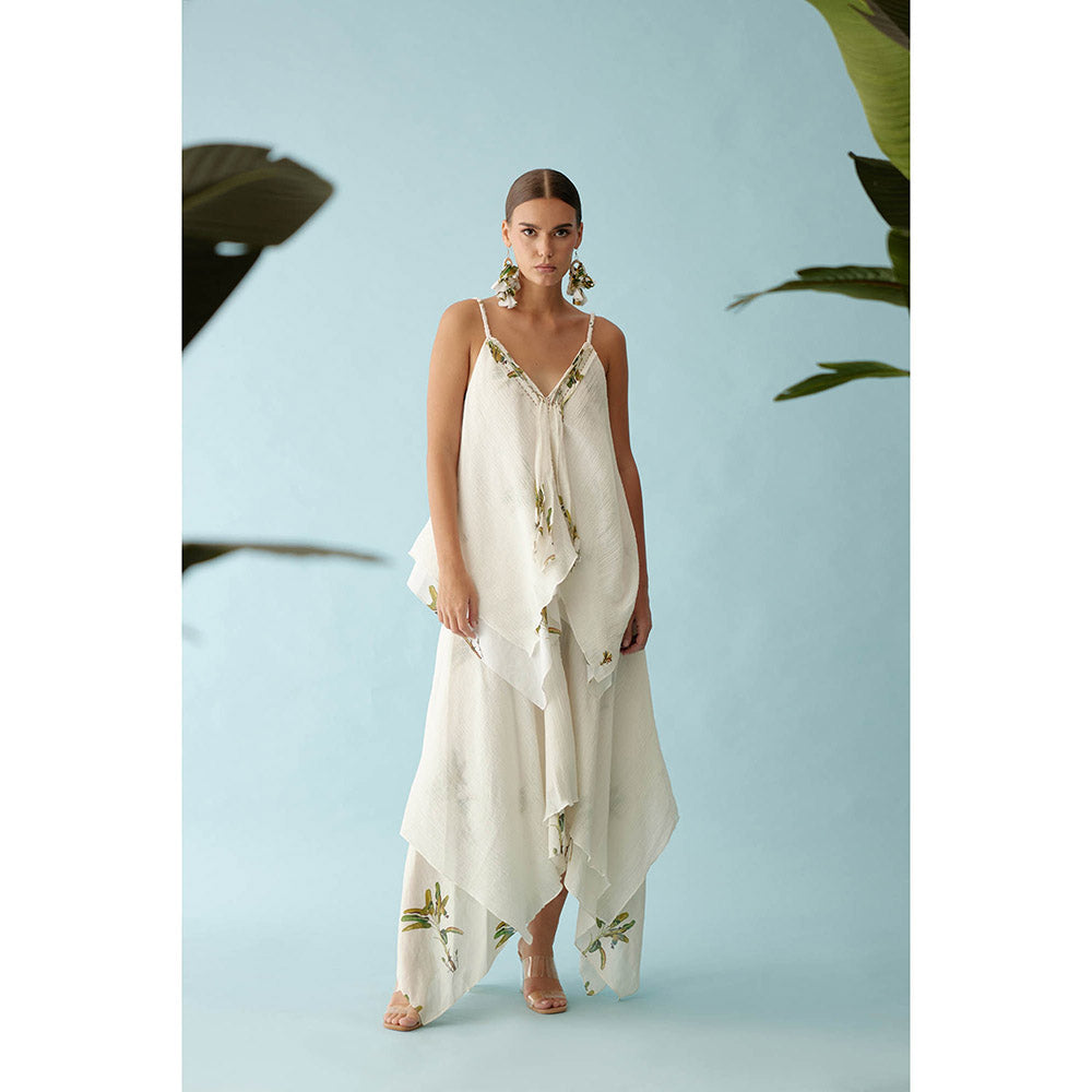 Nikasha Off-White Asymmetrical Double Layer Co-Ord (Set of 2)