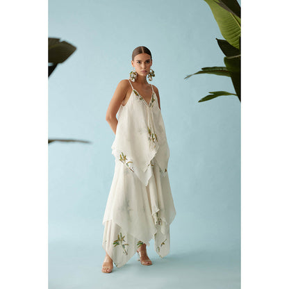 Nikasha Off-White Asymmetrical Double Layer Co-Ord (Set of 2)