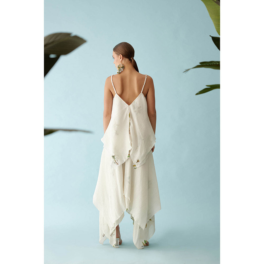 Nikasha Off-White Asymmetrical Double Layer Co-Ord (Set of 2)