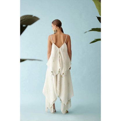 Nikasha Off-White Asymmetrical Double Layer Co-Ord (Set of 2)