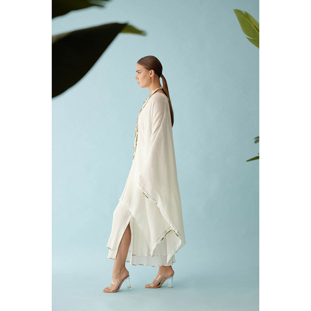 Nikasha Off-White Hand Braided Tassels And Banana Tree Applique Co-Ord (Set of 2)