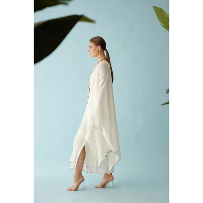 Nikasha Off-White Hand Braided Tassels And Banana Tree Applique Co-Ord (Set of 2)