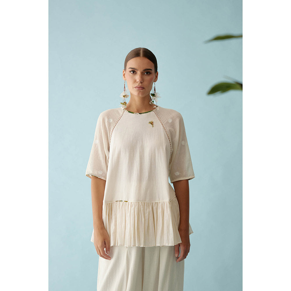 Nikasha Cream Handwoven Jamdani Cotton Hi-Low Top