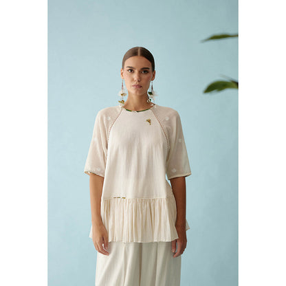 Nikasha Cream Handwoven Jamdani Cotton Hi-Low Top