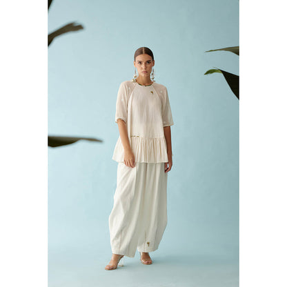 Nikasha Cream Handwoven Jamdani Cotton Hi-Low Top