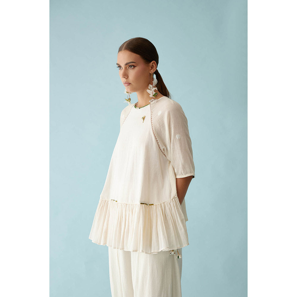 Nikasha Cream Handwoven Jamdani Cotton Hi-Low Top