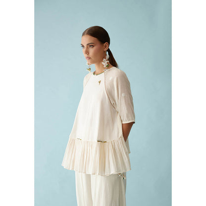 Nikasha Cream Handwoven Jamdani Cotton Hi-Low Top