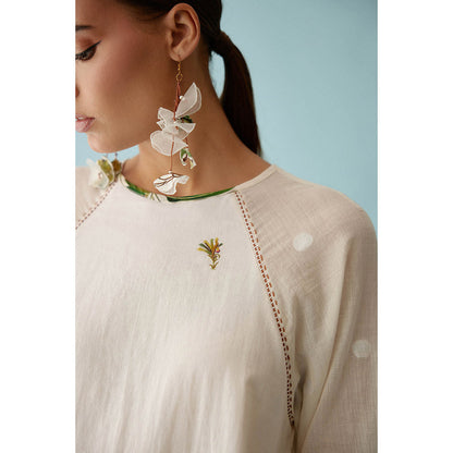 Nikasha Cream Handwoven Jamdani Cotton Hi-Low Top