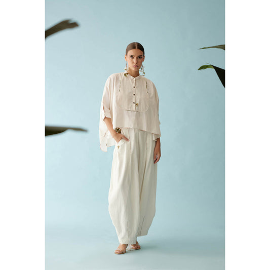 Nikasha Cream Handwoven Jamdani Yoke Hi-Low Top