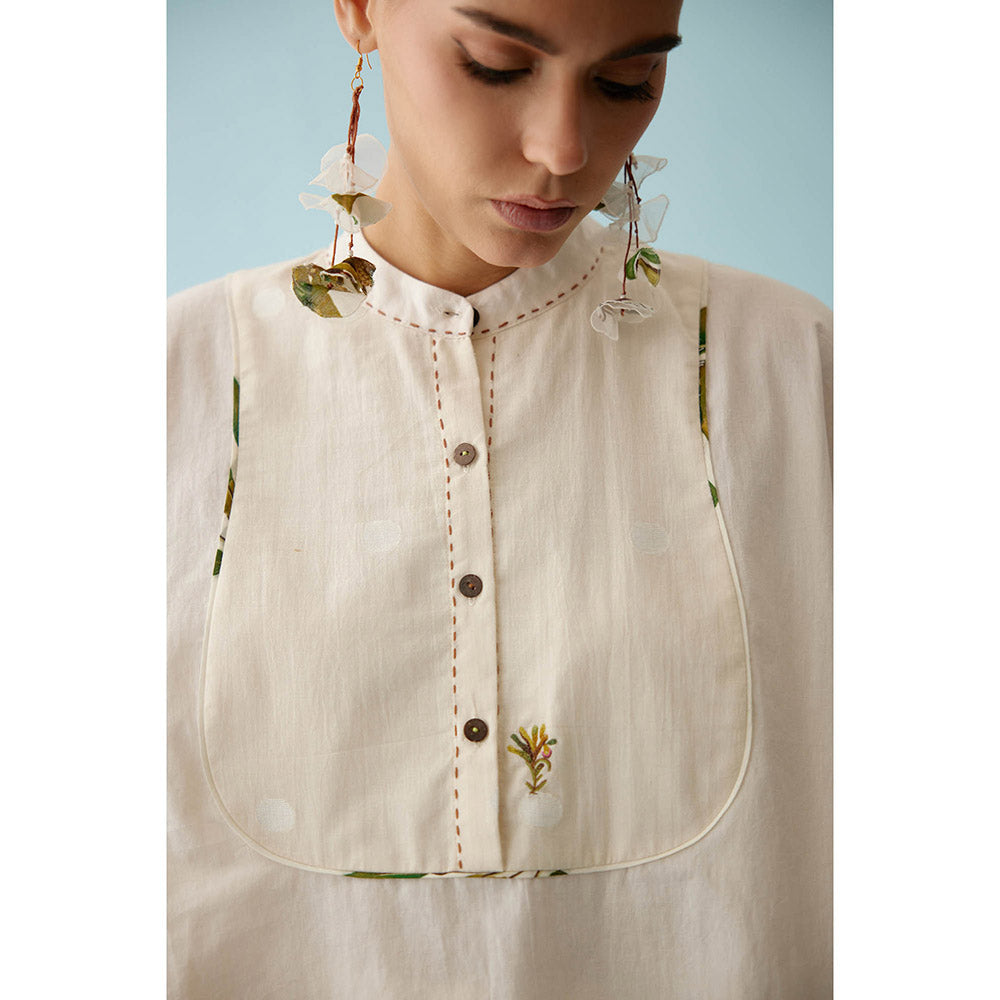 Nikasha Cream Handwoven Jamdani Yoke Hi-Low Top