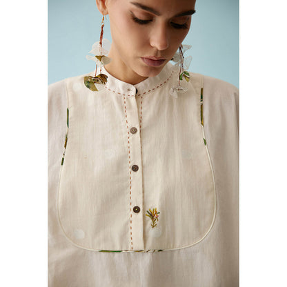 Nikasha Cream Handwoven Jamdani Yoke Hi-Low Top