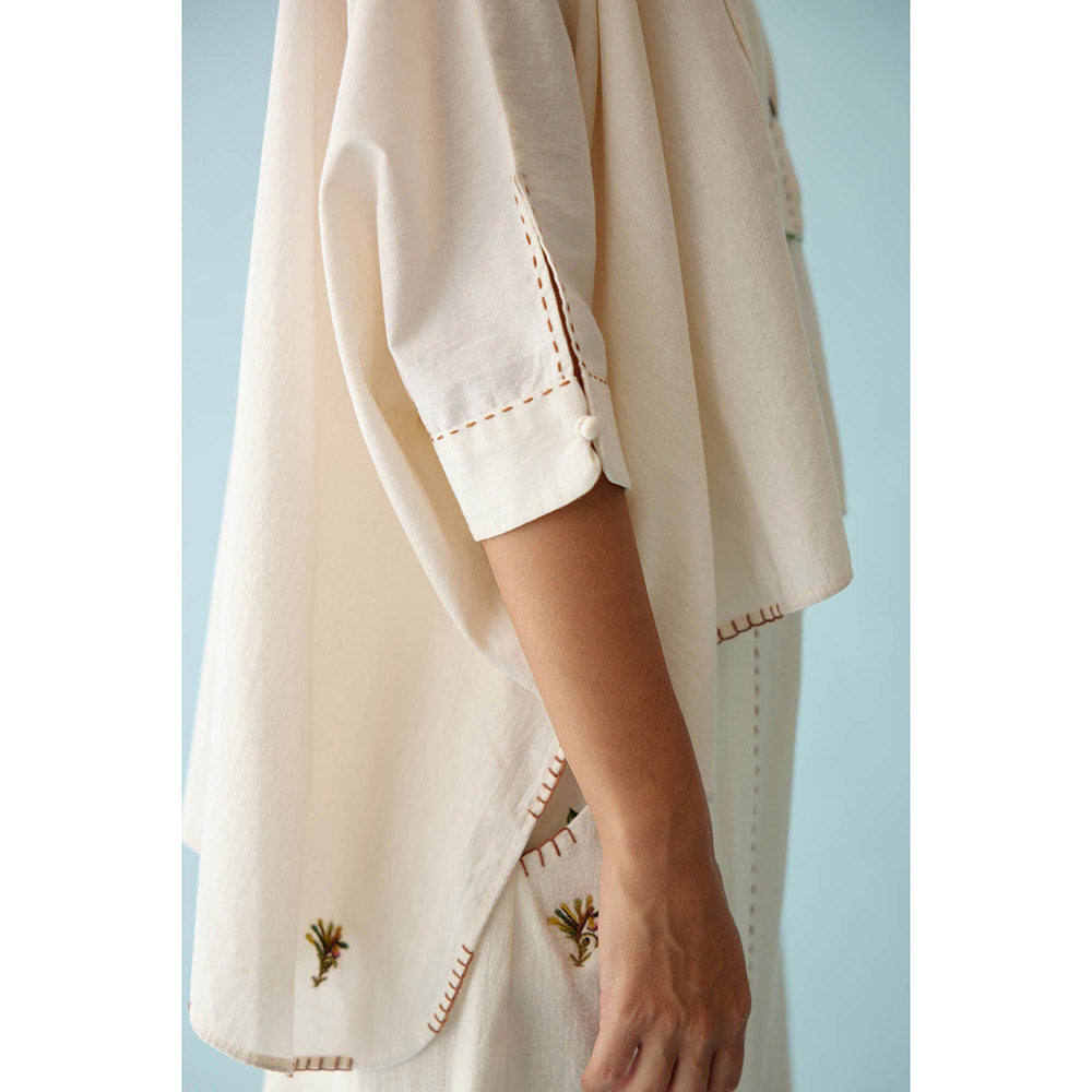 Nikasha Cream Handwoven Jamdani Yoke Hi-Low Top