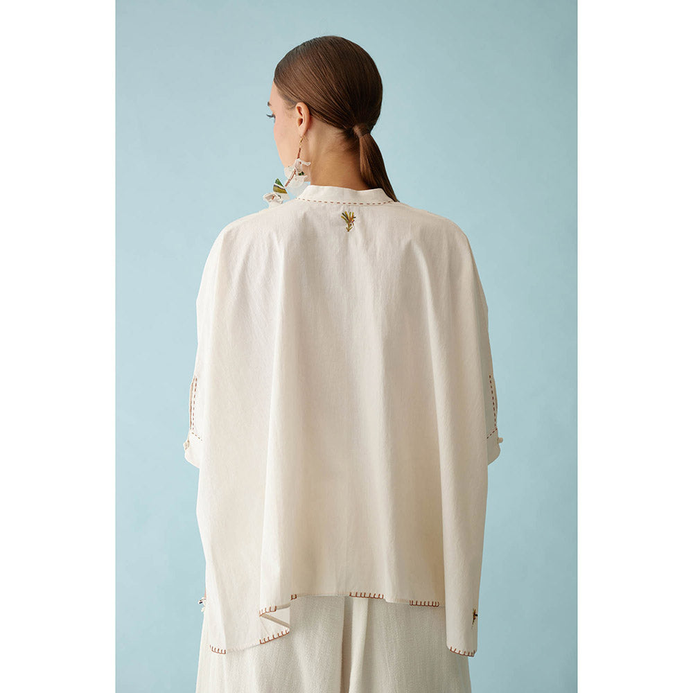 Nikasha Cream Handwoven Jamdani Yoke Hi-Low Top