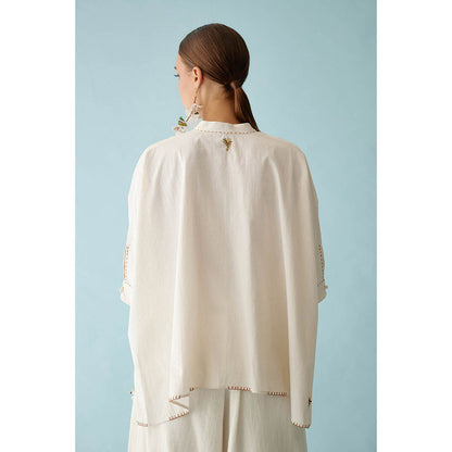 Nikasha Cream Handwoven Jamdani Yoke Hi-Low Top