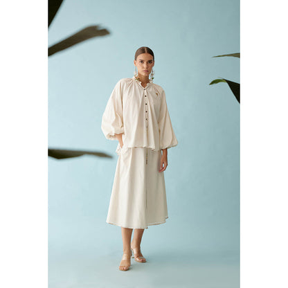 Nikasha Cream Raglan Sleeves Shirt