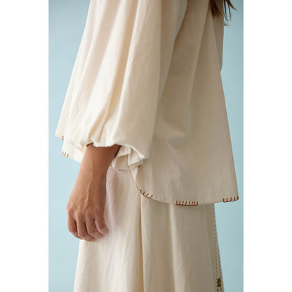 Nikasha Cream Raglan Sleeves Shirt