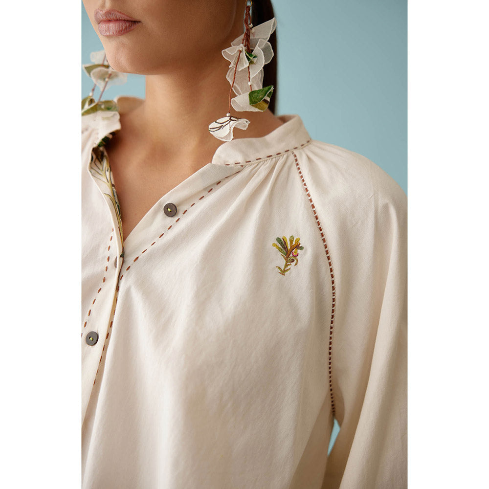 Nikasha Cream Raglan Sleeves Shirt