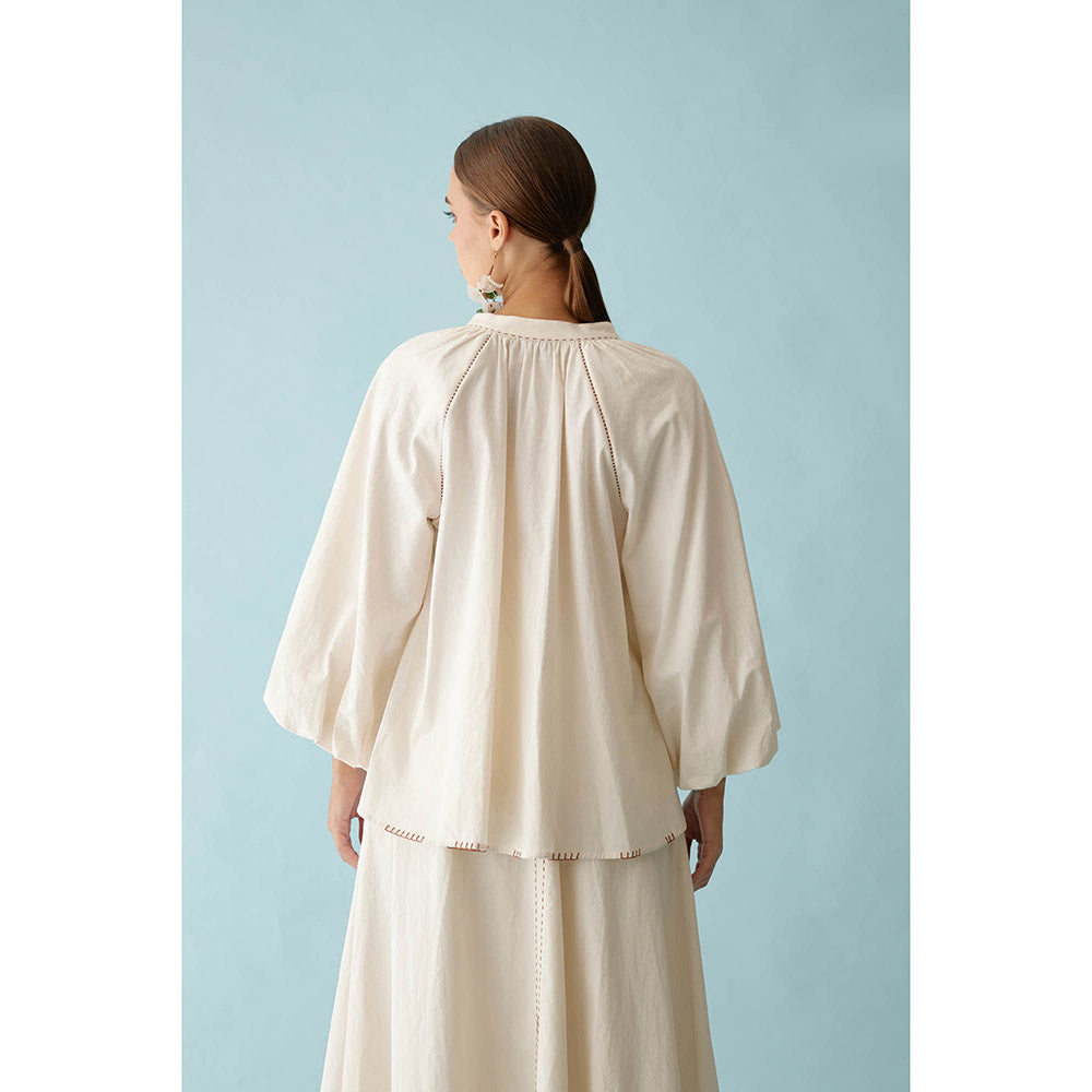 Nikasha Cream Raglan Sleeves Shirt