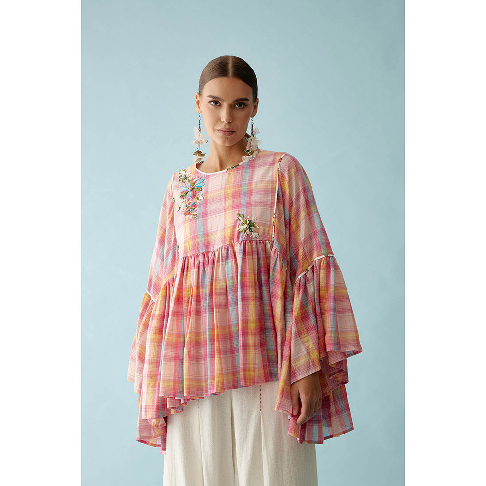 Nikasha Pink Madras Checks Frill Top