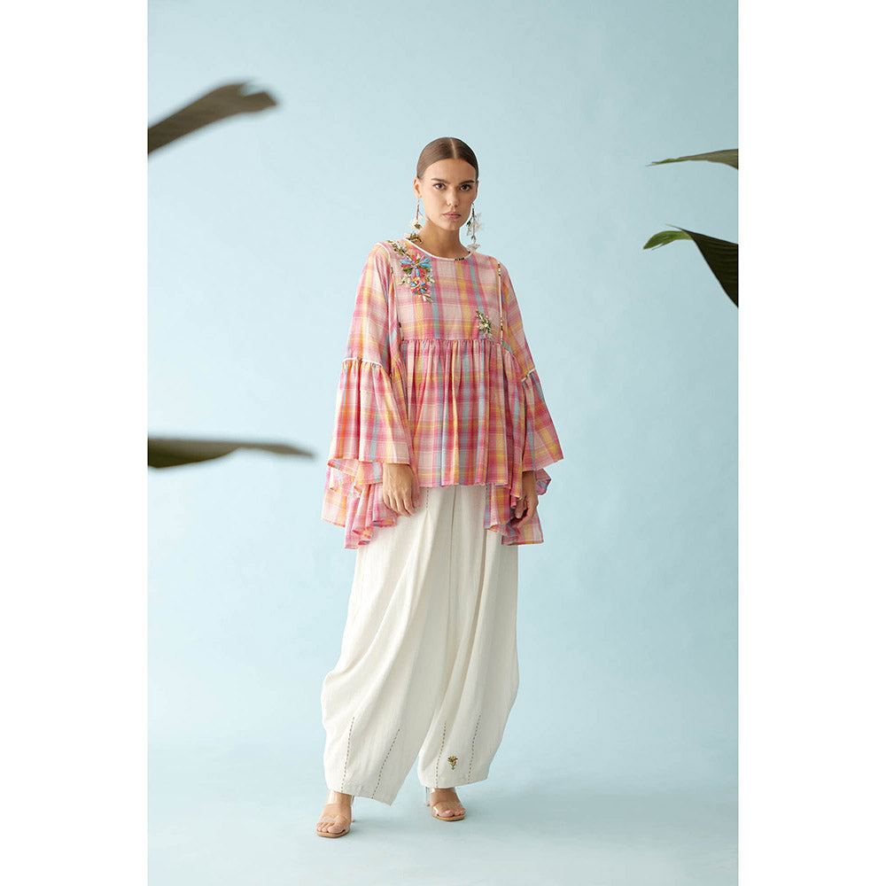 Nikasha Pink Madras Checks Frill Top