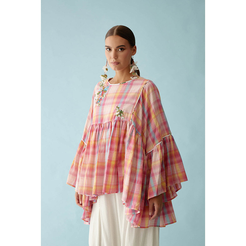 Nikasha Pink Madras Checks Frill Top