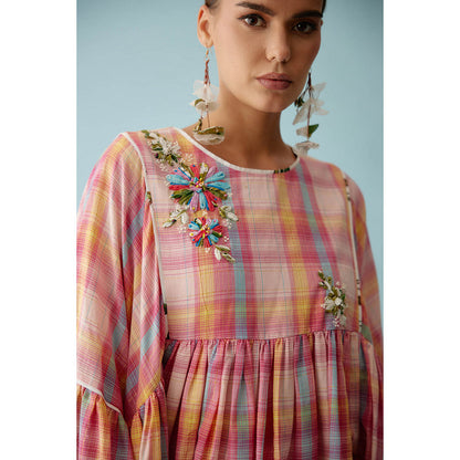 Nikasha Pink Madras Checks Frill Top