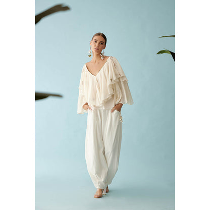 Nikasha Cream Banana Tree Applique Frill Top