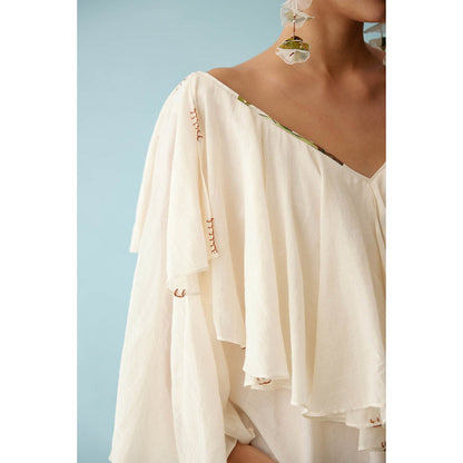 Nikasha Cream Banana Tree Applique Frill Top