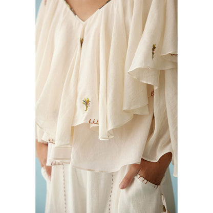 Nikasha Cream Banana Tree Applique Frill Top