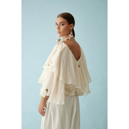 Nikasha Cream Banana Tree Applique Frill Top