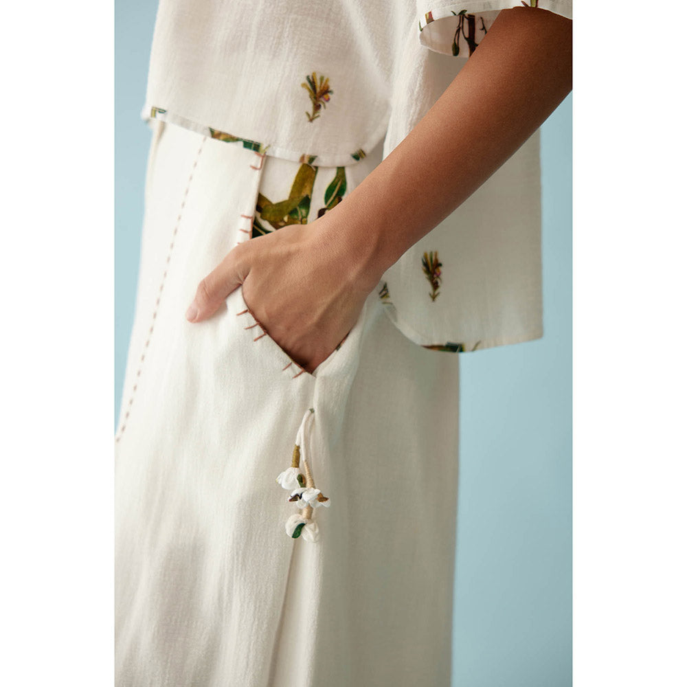 Nikasha Off-White Banana Tree Applique Baggy Pants