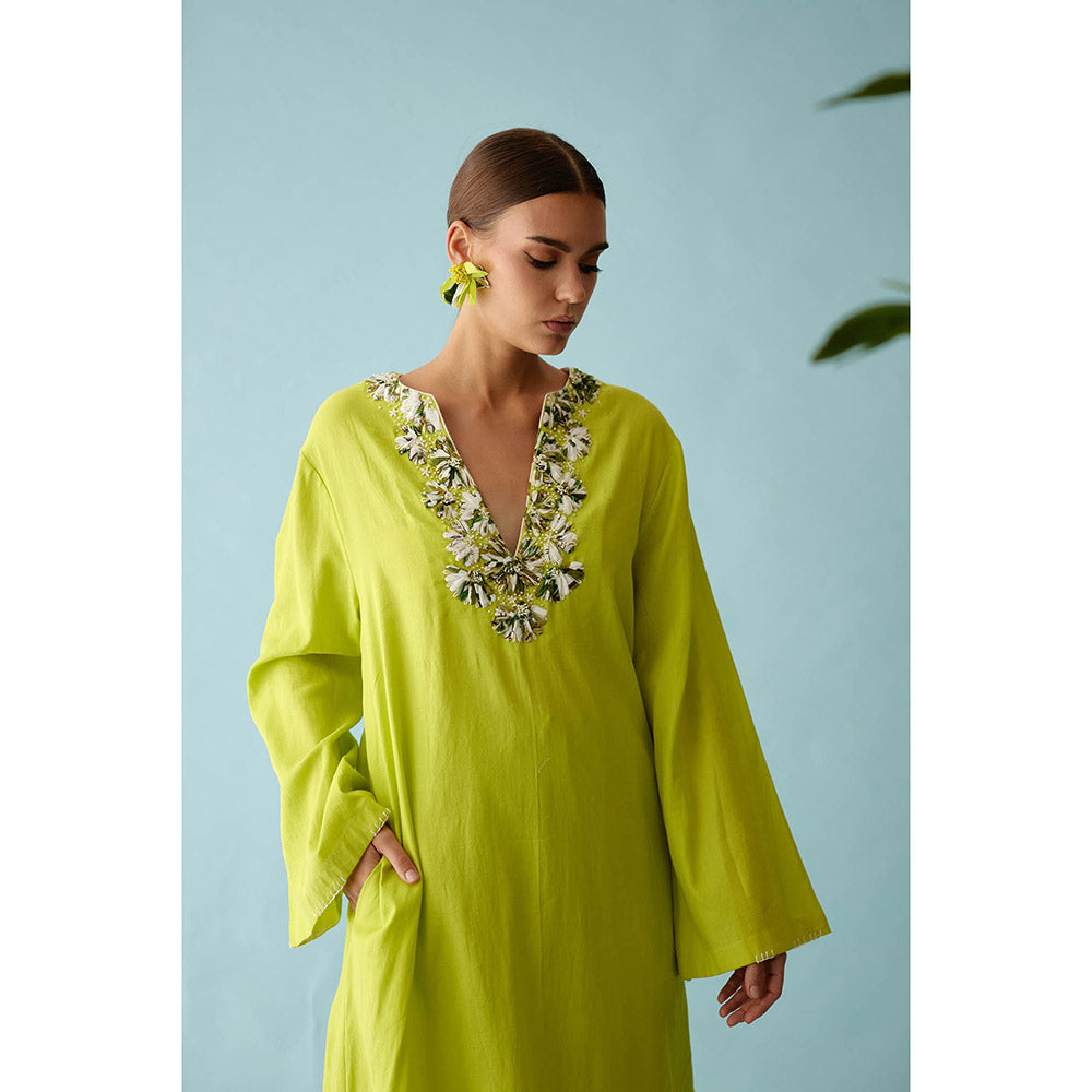 Nikasha Lime Green Fabric Ribbon Embroidery Flower Co-Ord (Set of 2)