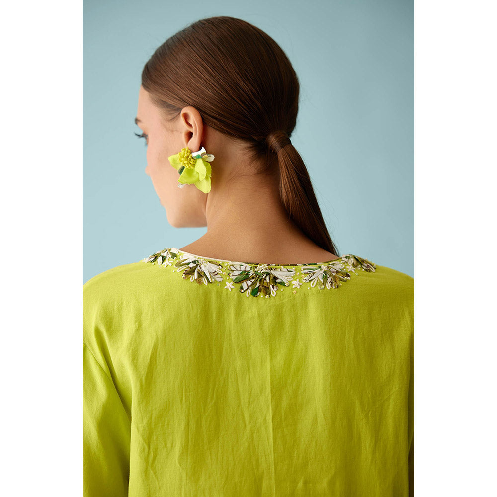 Nikasha Lime Green Fabric Ribbon Embroidery Flower Co-Ord (Set of 2)