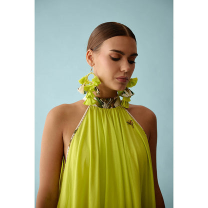 Nikasha Lime Green Halter Maxi Dress