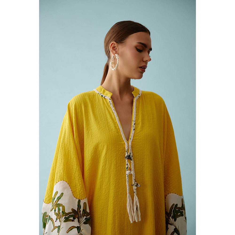 Nikasha Yellow Hand-Braided Tassels Kaftan Dress