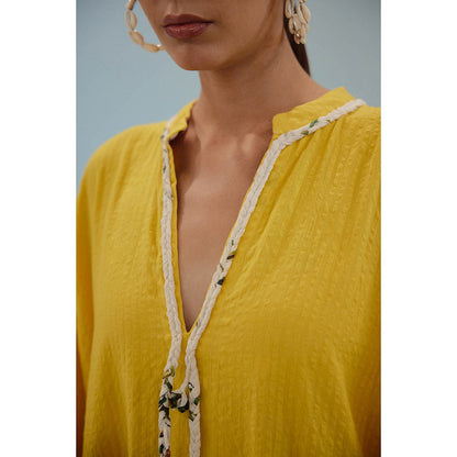 Nikasha Yellow Hand-Braided Tassels Kaftan Dress