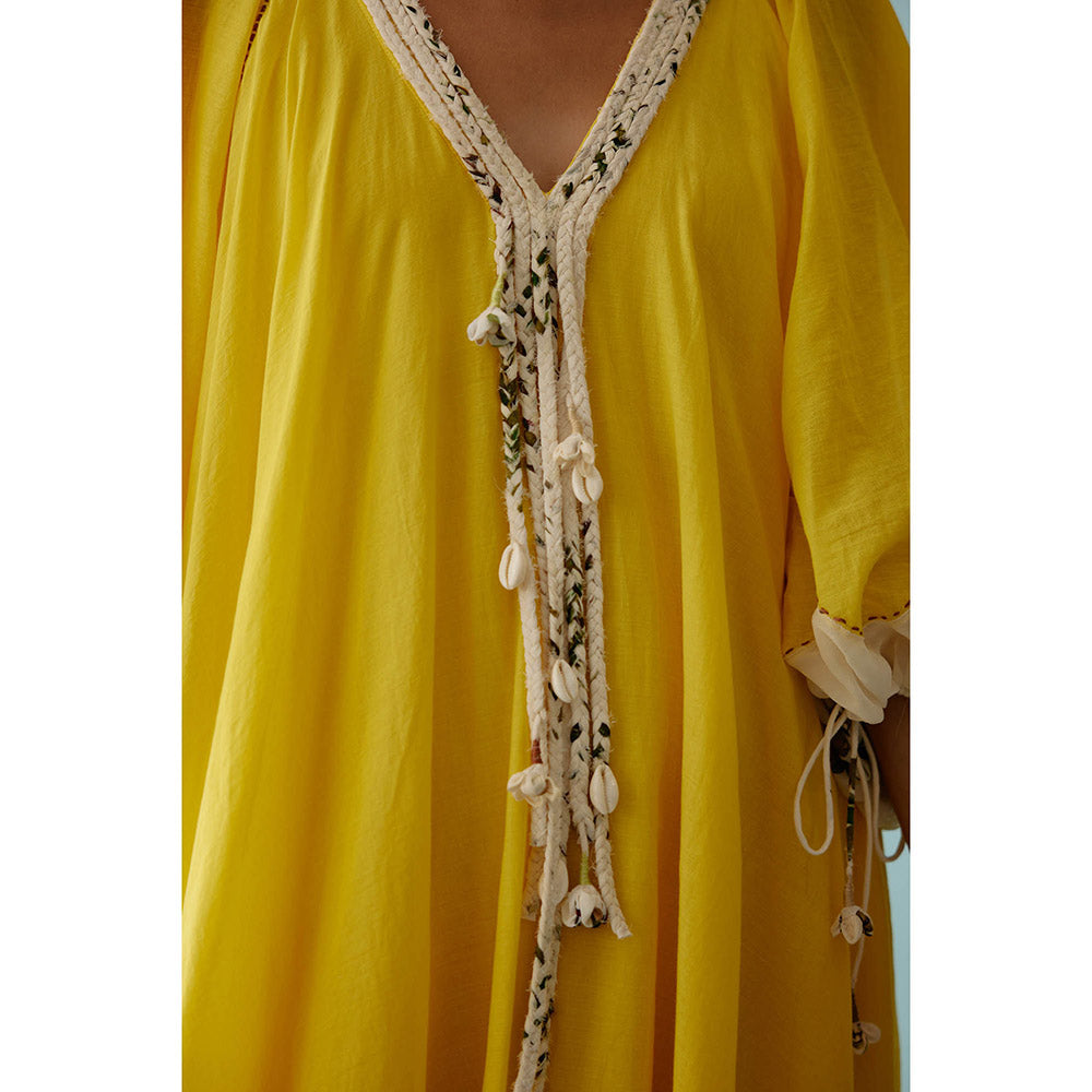 Nikasha Yellow Hand Braided Tassels Maxi Dress