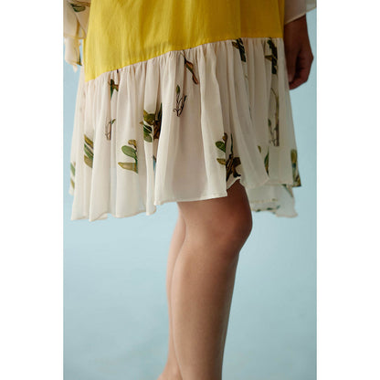 Nikasha Yellow Banana Tree Print Frill Dress