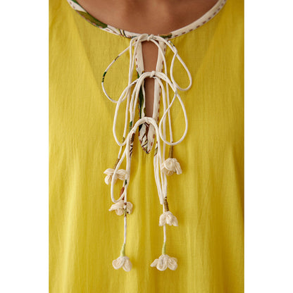 Nikasha Yellow Banana Tree Print Frill Dress