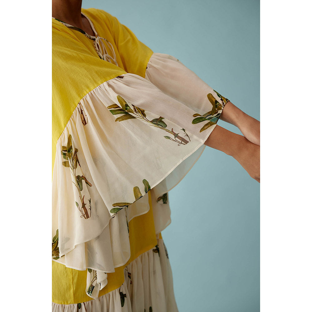 Nikasha Yellow Banana Tree Print Frill Dress